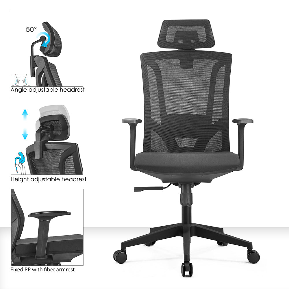 High back office chair - Model No. KP -Super-H (Black nylon) | Best Office Chair