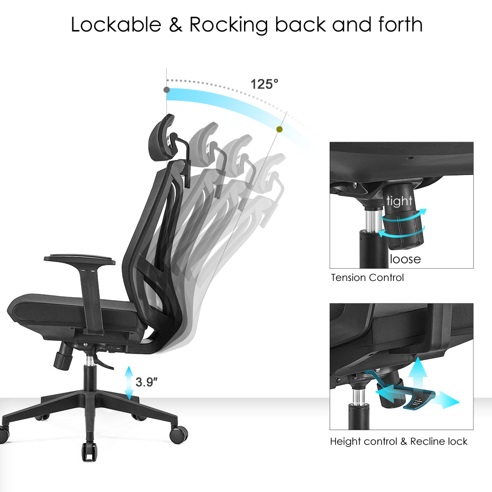 High back office chair - Model No. KP -Super-H (Black nylon) | Best Office Chair